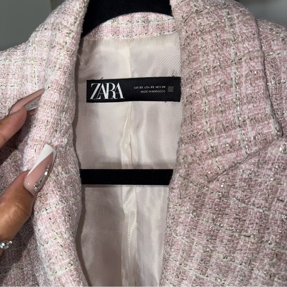 ZARA Pink Tweed Double-Breasted Blazer Jacket - Picture 14 of 17